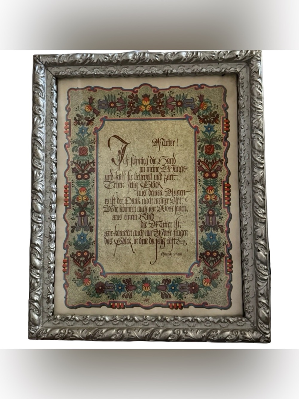 Vintage German Mother Poem Mutter by Heinrich Kaub 16x13 Framed Calligraphy Art
